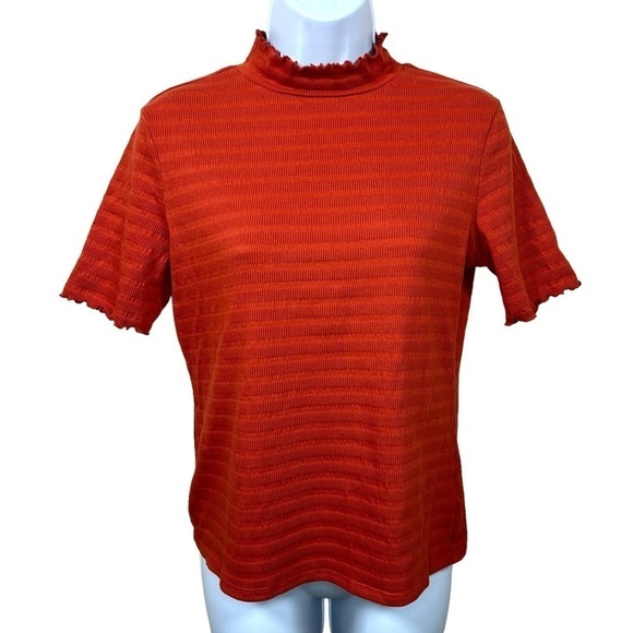 S Ana Brick Red Orange Textured Short Sleeve Stretch Small 4 6 - Picture 1 of 8